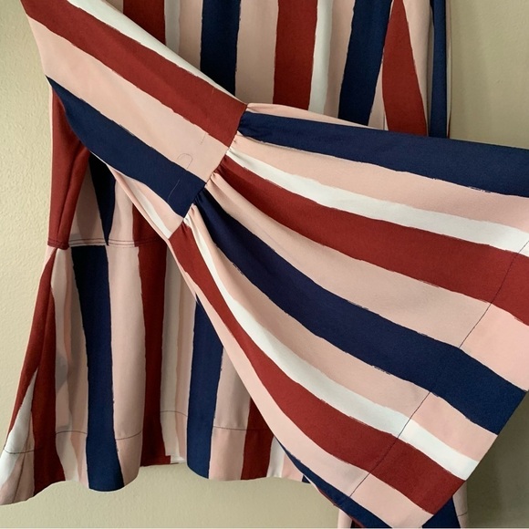 NWT BCBGMAXAZARIA Jeanne Striped Cabernet Blouse Boho Bell Sleeves Size Small - Picture 11 of 14